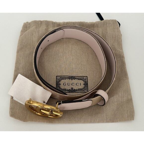 Gucci Women\'s GG Marmont Wide Belt in Pink Canvas/Leather 95/38 Italy 400593 NWT